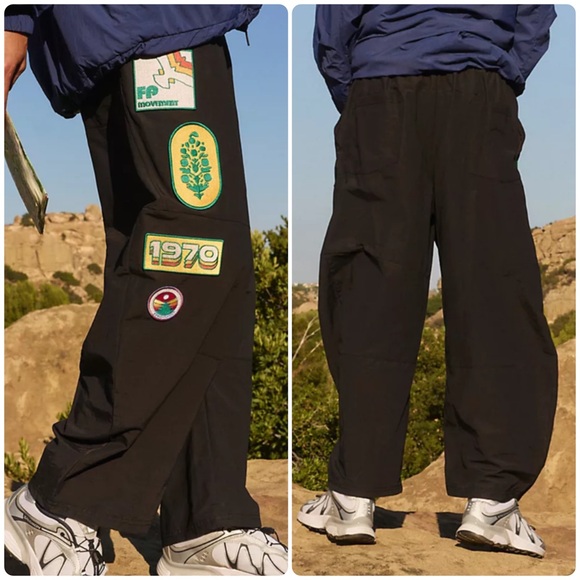 NEW Size Small Free People Black Barrel Leg Cropped Jogger Game Day Patch Pants - Picture 2 of 8